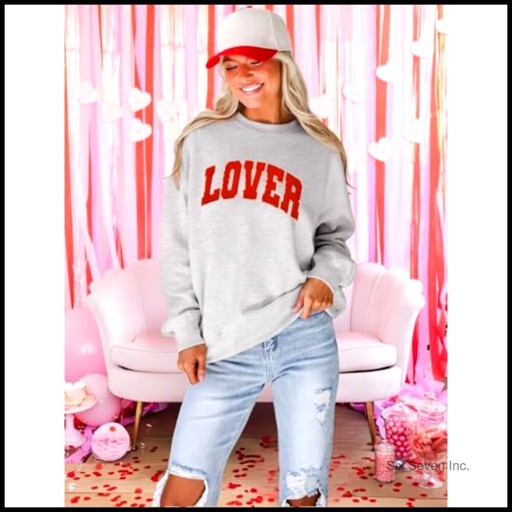 Oversized Chenille Patch Pullover Sweatshirt Long… - image 2